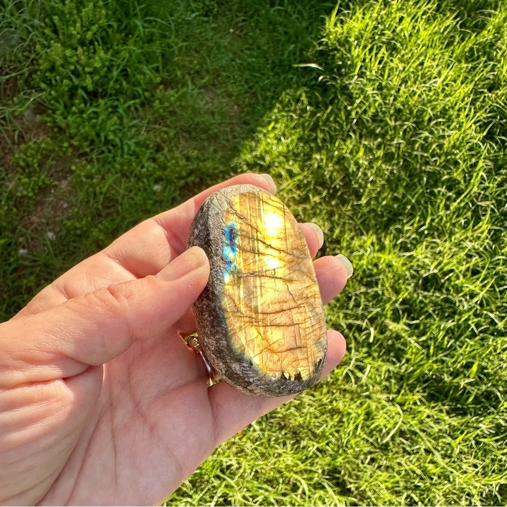 Large Natural Golden and Pink and Blue Labradorite Specimen - Picture 5 of 13
